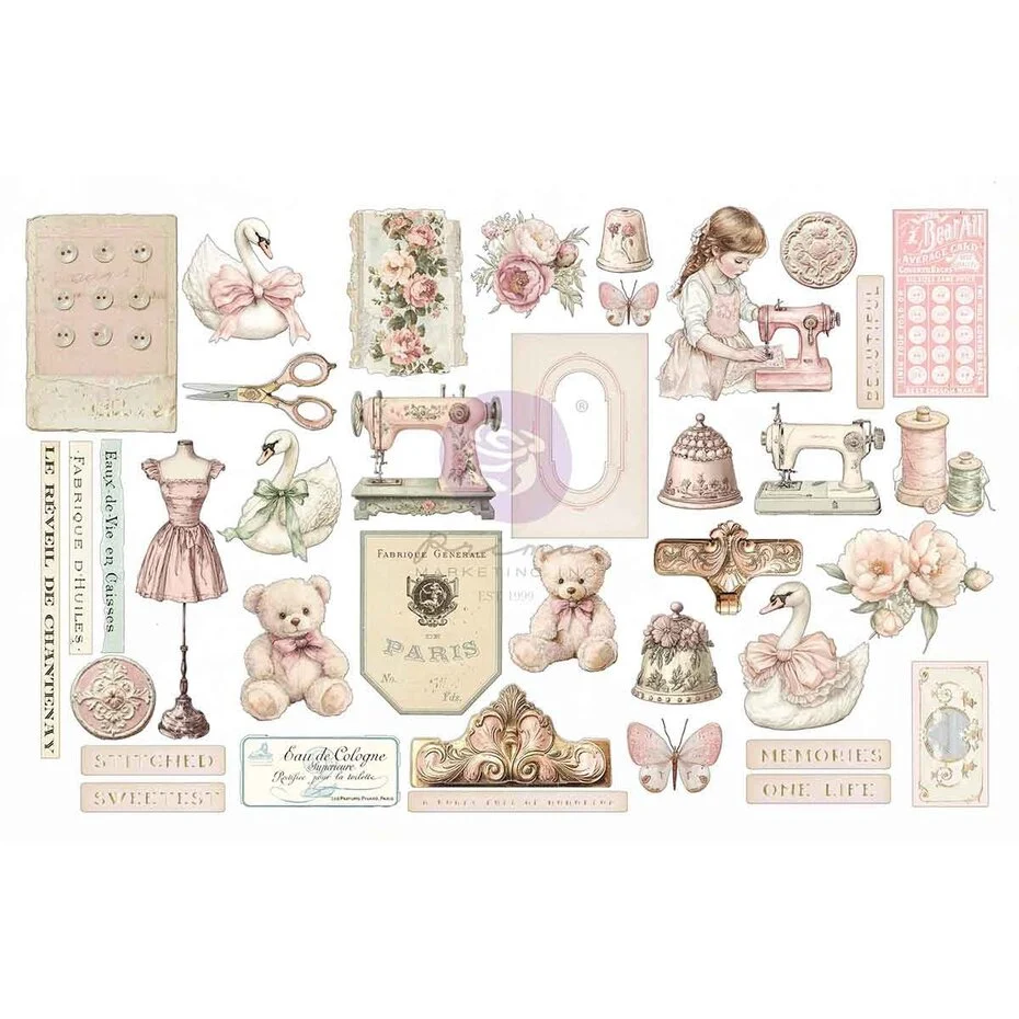 Prima Marketing - Buttons & Keepsakes Ephemera Stitched Clippings (76pcs) by Frank Garcia