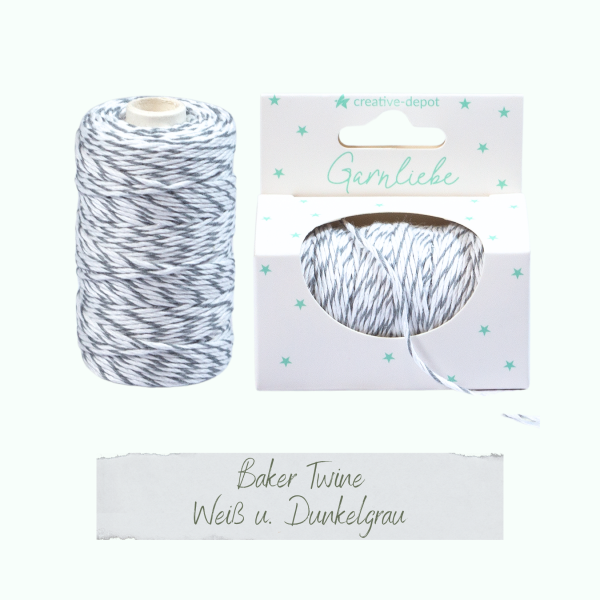 Creative Depot -   Baker Twine - Weiß & Dunkelgrau - Garnliebe 