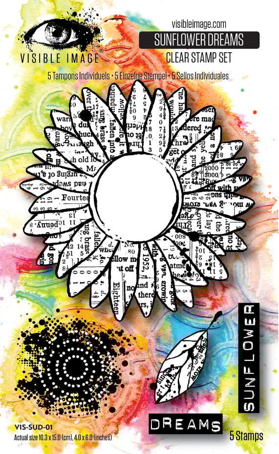 Visible Image - Grunge Florals 4x6 Inch Stamp Set Sunflower Dreams