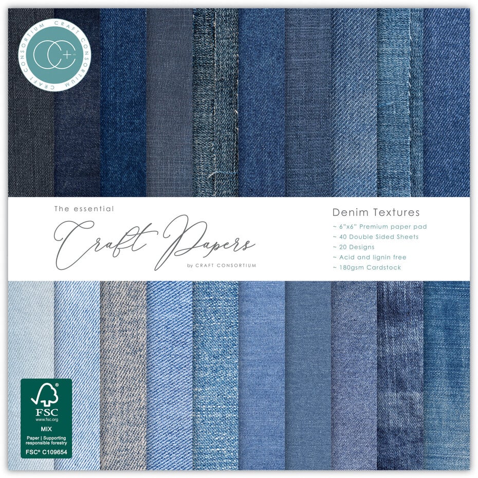 Craft Consortium - Essential Craft Papers 6x6 Inch Paper Pad Denim Textures