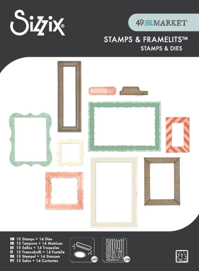 Sizzix - Clear Stamps w/Framelits Die by 49 & Markets Build-A-Frame (15+14pcs)