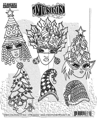 Stampers Anonymous - Dinky Christmas Heads Dylusions Cling Stamps