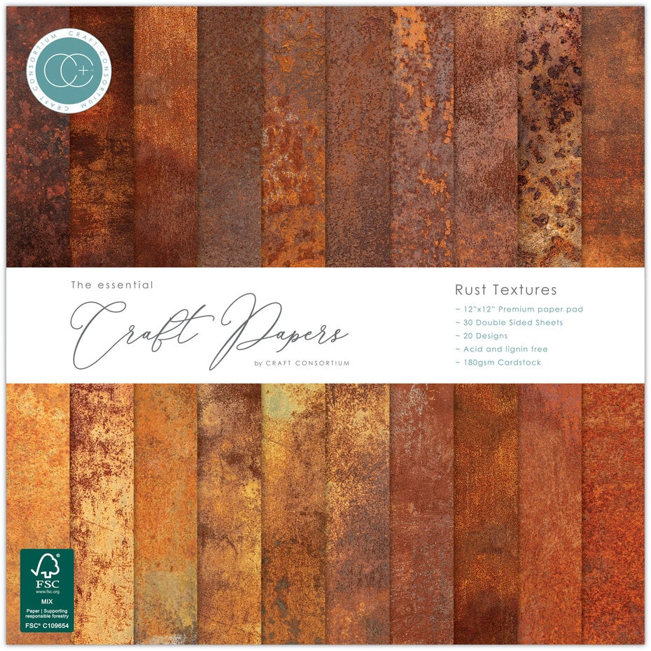 Craft Consortium - Essential Craft Papers 12x12 Inch Paper Pad Rust Textures