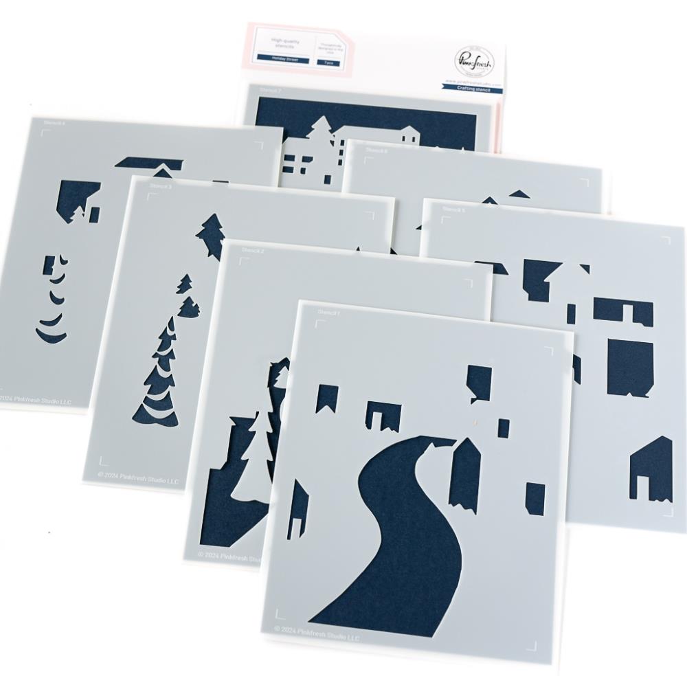 Pinkfresh Studio Stencils 4.25"X5.5" 7/Pkg - Holiday Street 