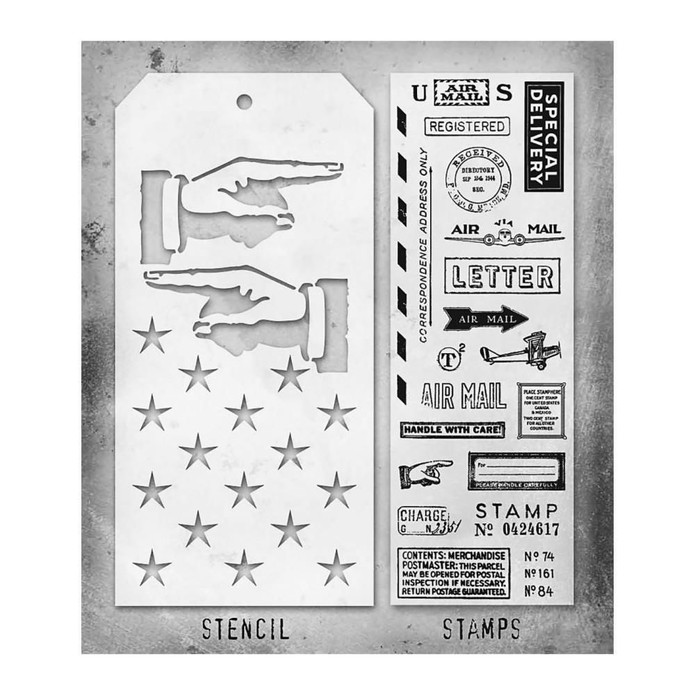 Tim Holtz Mixed-Media Stamps & Stencil Set -  Set #41 